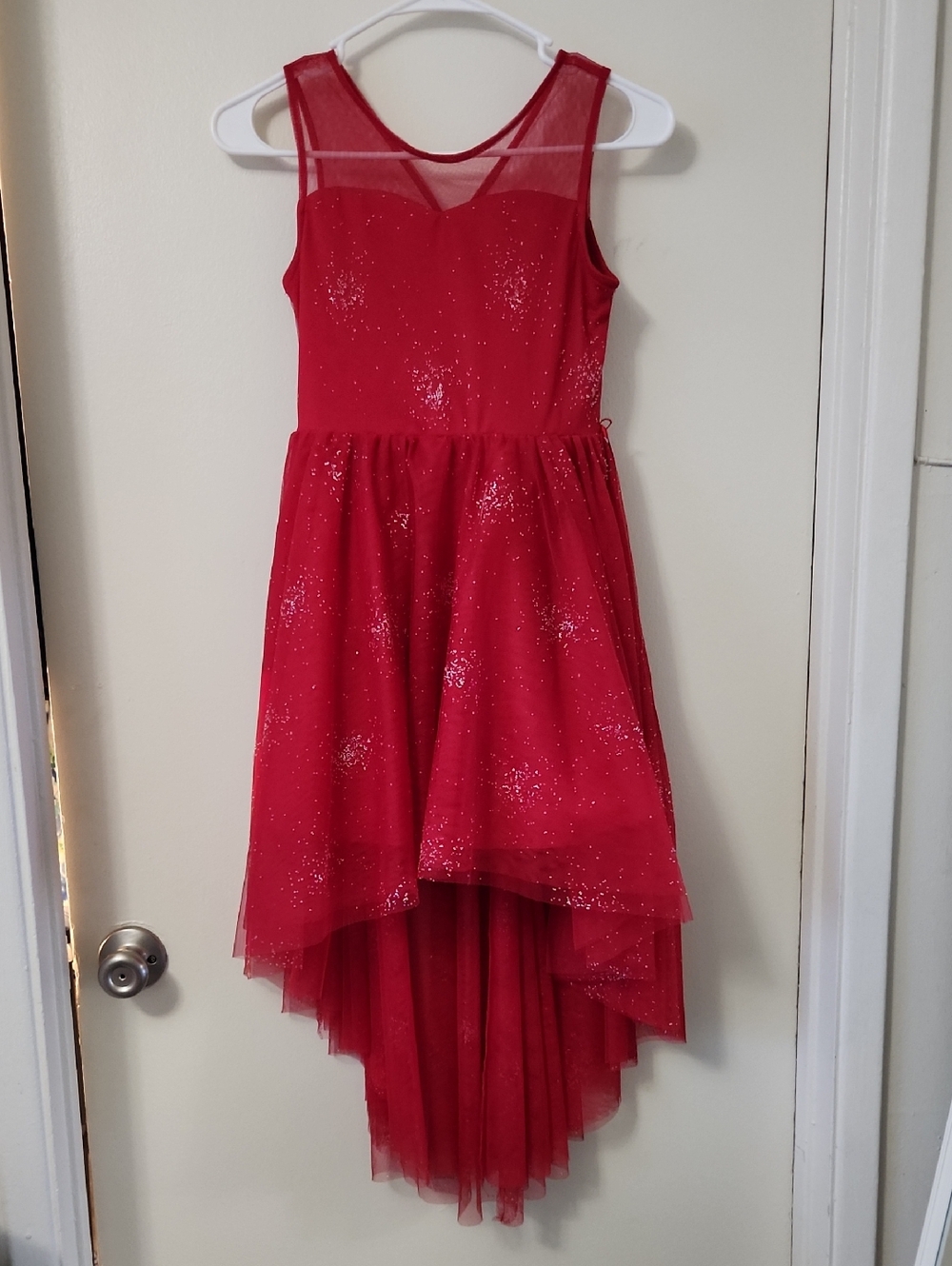 GIRLS Beautees Red Glitter High-Low Tulle Party Dress